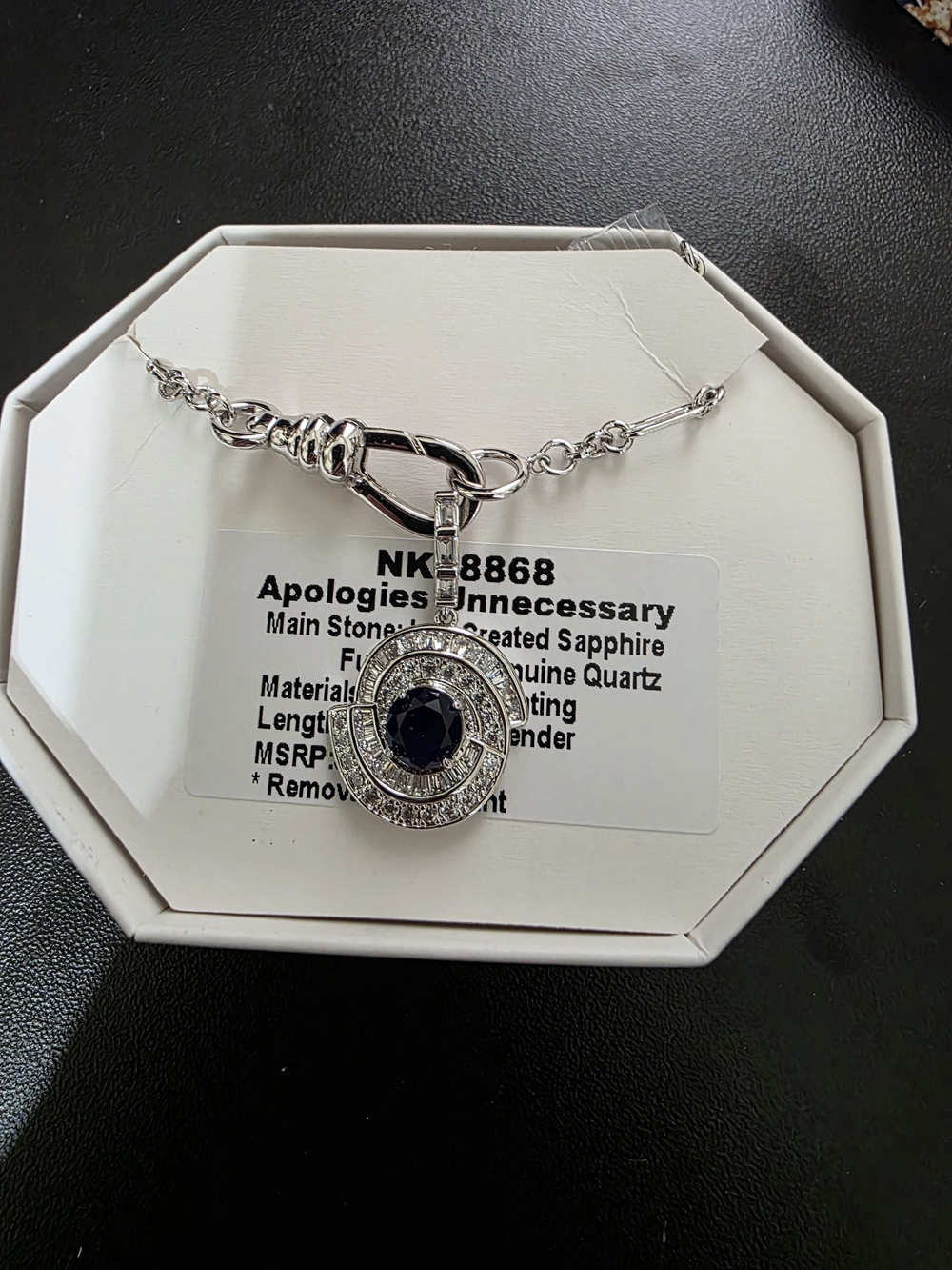 Silver CZ Necklace with Sapphire Center Stone